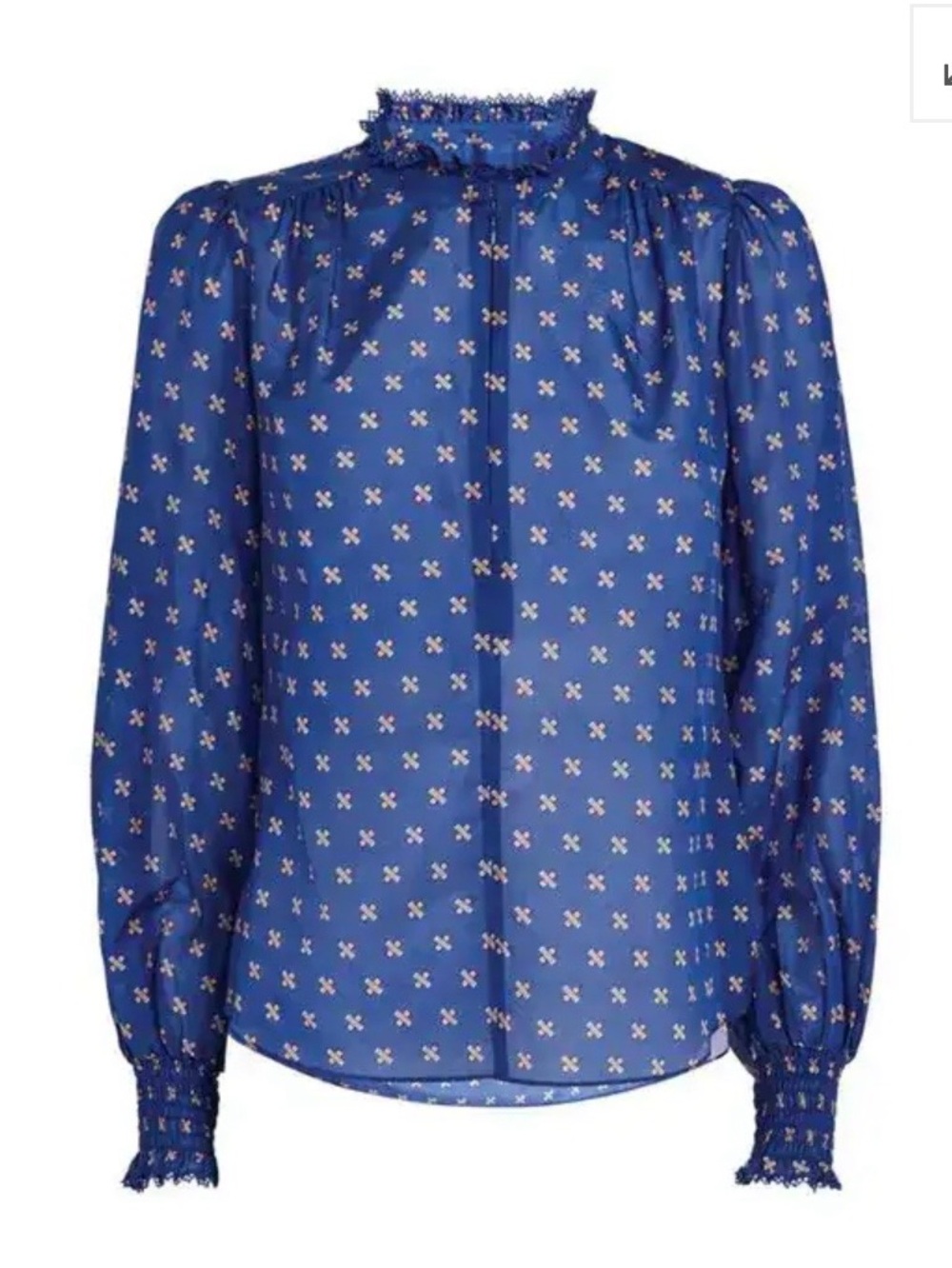 Me+EM  Navy Blouse Cotton Silk Patterned